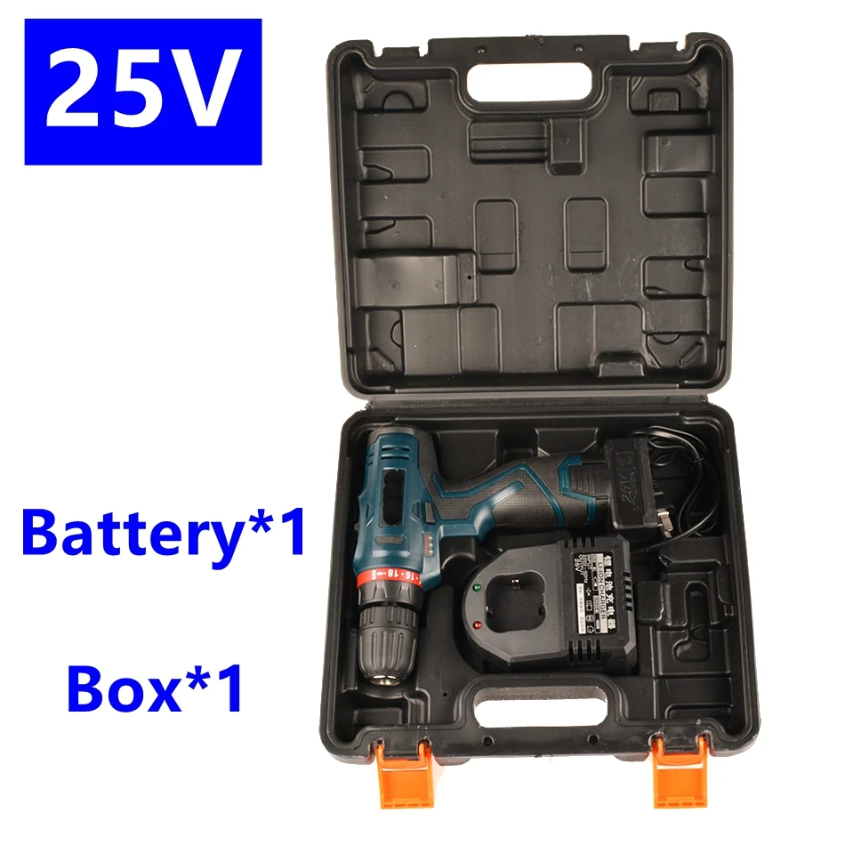 MXITA 25V Lithium Battery*1 Torque Electric Drill bit cordless Electric Screwdriver  wrench with plastic case carry tool box