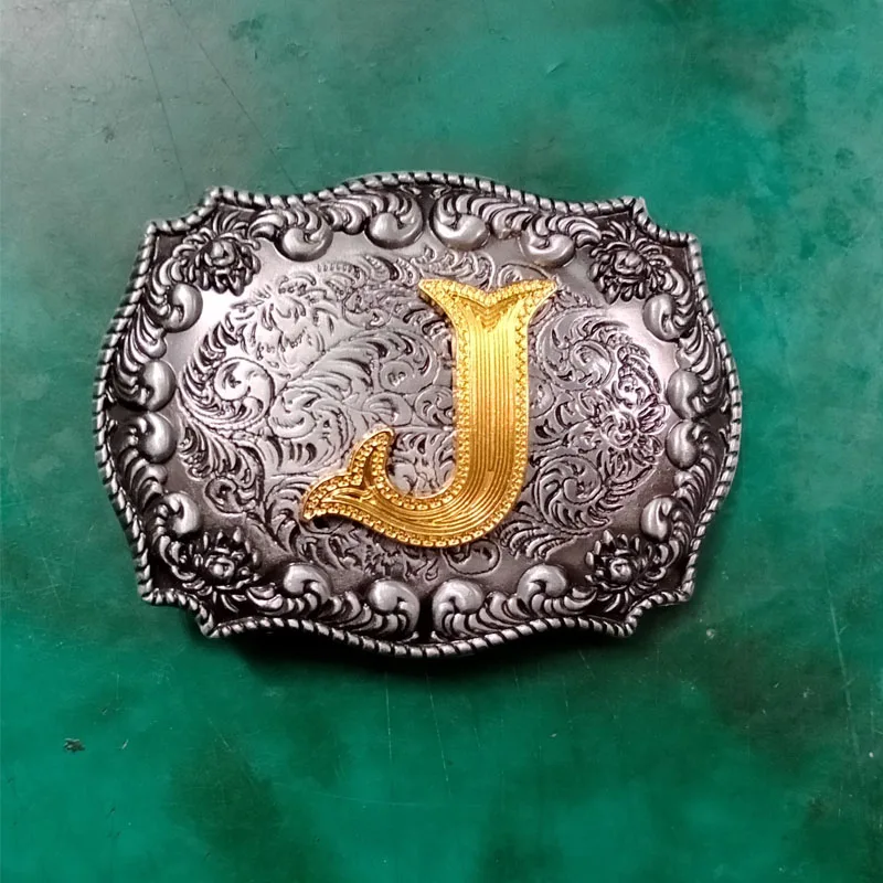 1 Pcs Silver Gold J Initial Letter Cowboy Metal Belt Buckle For Men's