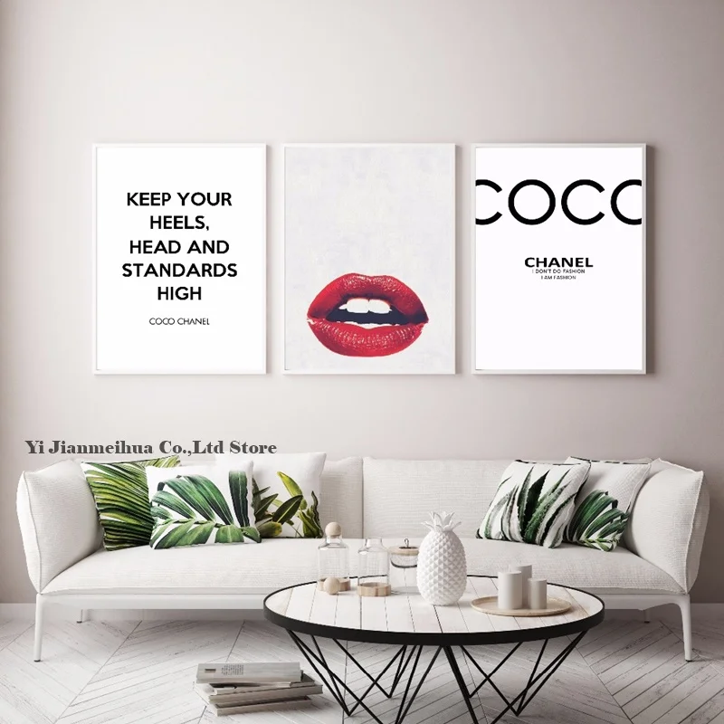 

Modern Home Decor Letter and Red Lips Canvas Painting Fashion Wall Picture For Living Room COCO Poster And Print Nordic Wall Art