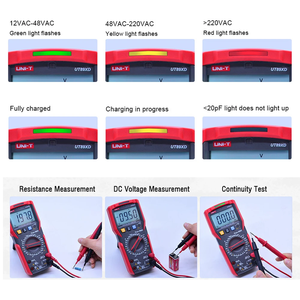 UNI-T True TRMS digital multimeter tester ac dc Voltmeter Ammeter Capacitance Frequency Resistance tester LED testing  UT89XD