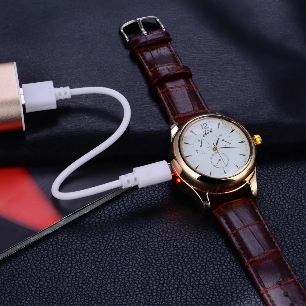 Cigarette Lighter watch Men USB rechangeable Casual Quartz Watch fashion Arc Flameless Lighter Wristwatches clock JH338