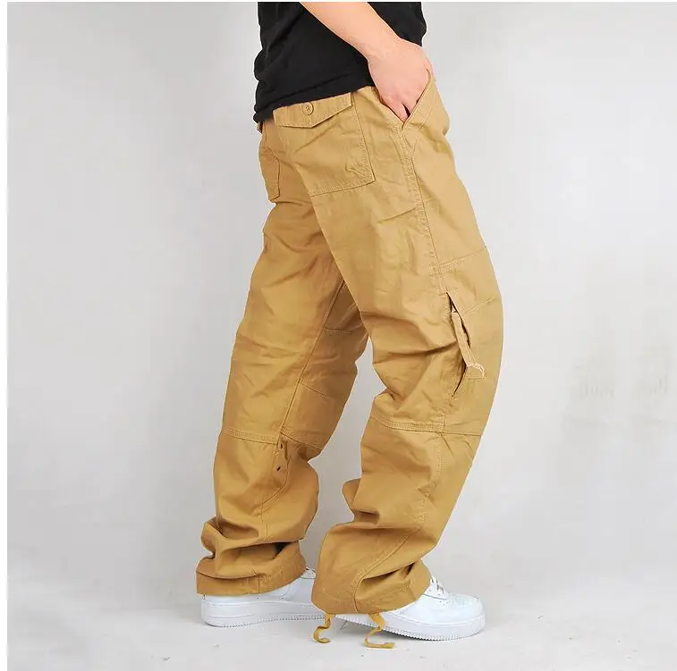 Мужские брюки-карго, повседневные, большие, мешковатые, на молнии, с карманами, тактические, Военный стиль, брюки, весенние, мужские, хлопковые, модные, армейские, свободные брюки - Цвет: yellow
