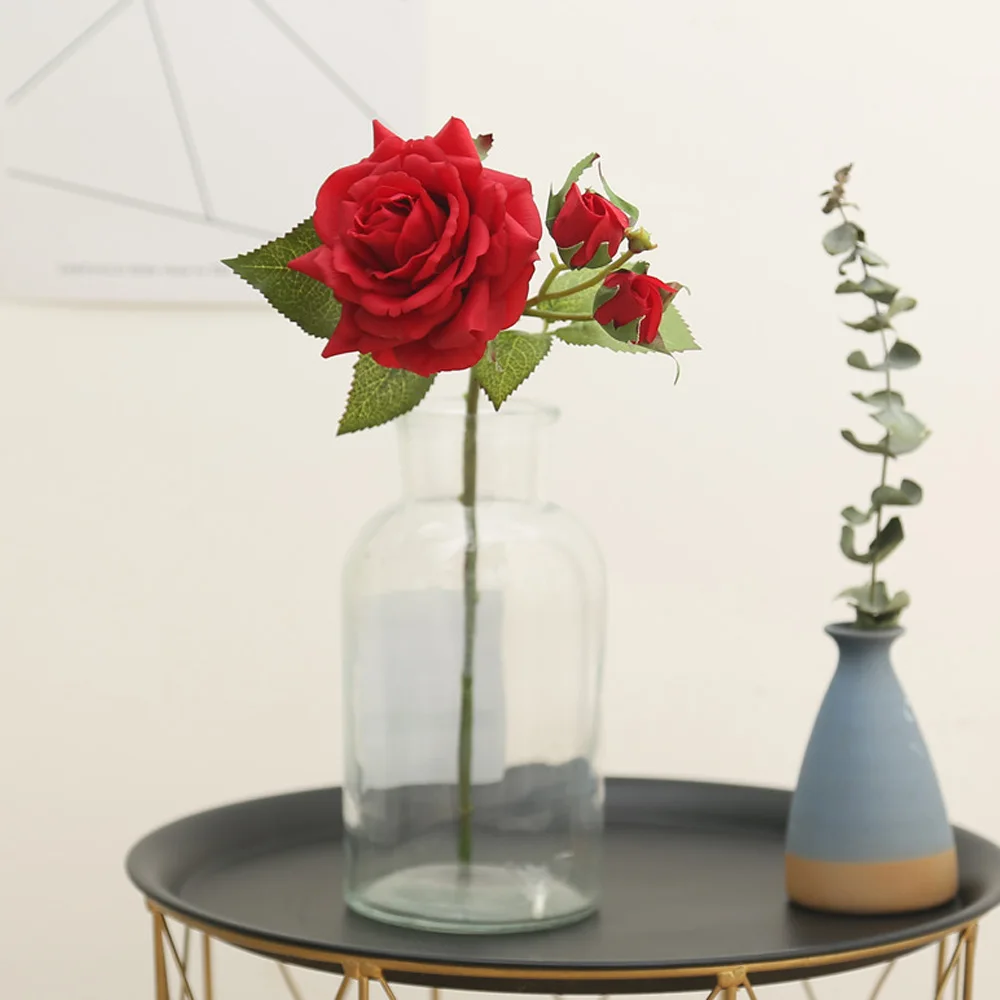 

Simulation Big Rose Flowers 3 Fork Artificial Fake Flower Home Fake Plants Party Wedding Decor Supplies