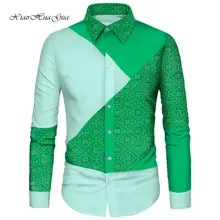 Африканская одежда мужские топы рубашки Bazin Riche африканская мужская одежда хлопок печать лоскутное формальные рубашки традиционные африканские WYN583