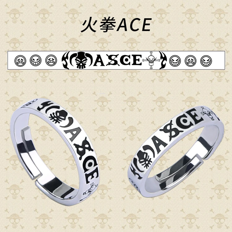 Hot Anime One Piece Monkey D Luffy Death Trafalgar Law Ace 925 Sterling Silver Ring Cosplay Gift S925 Props