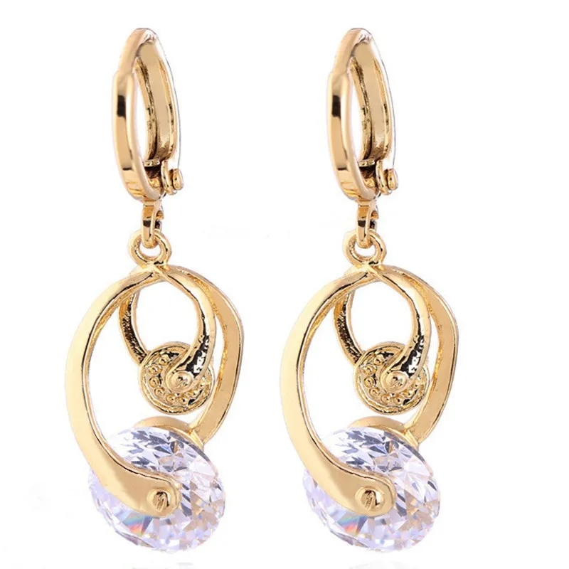 

Trendy Circle Rhinestone Drop Earrings For Women Gold Color Earing Female Party Jewelry Gift oorbellen