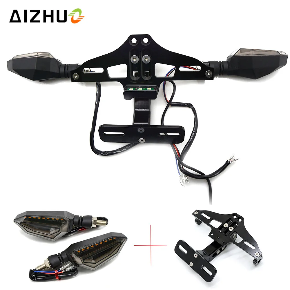 Motorcycle Registration License Plate Holder LED Turn Signal Lights FOR