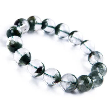 

Genuine Natural Green Phantom Quartz Women Crystal Round Bead Bracelet 13.5mm