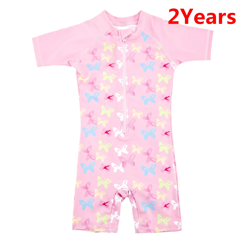 Kavkas/цельный купальный костюм для маленьких девочек, с принтом бабочки, с короткими рукавами, комплект для купания розового цвета, детский купальный костюм для девочек - Цвет: 2years