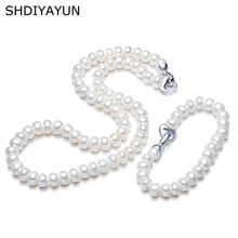 SHDIYAYUN ожерелье жемчужный ювелирный набор пресноводные жемчужные ювелирные изделия кнопка любви 925 серебро ожерелье браслет для женщин подарок