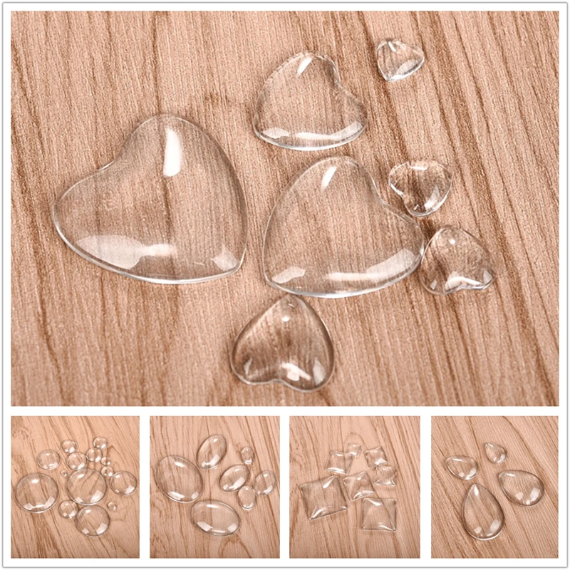 Круглые овальные квадратные сердца каплевидные прозрачные Кабошоны с плоской обратной стороной прозрачное стекло для DIY для изготовления украшений вручную