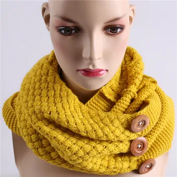 

Fashion Winter Warm Scarf 3 Buttons Knitting Ring Scarf Collar Neck Infinity Scarves Shawl For Women New Arrival