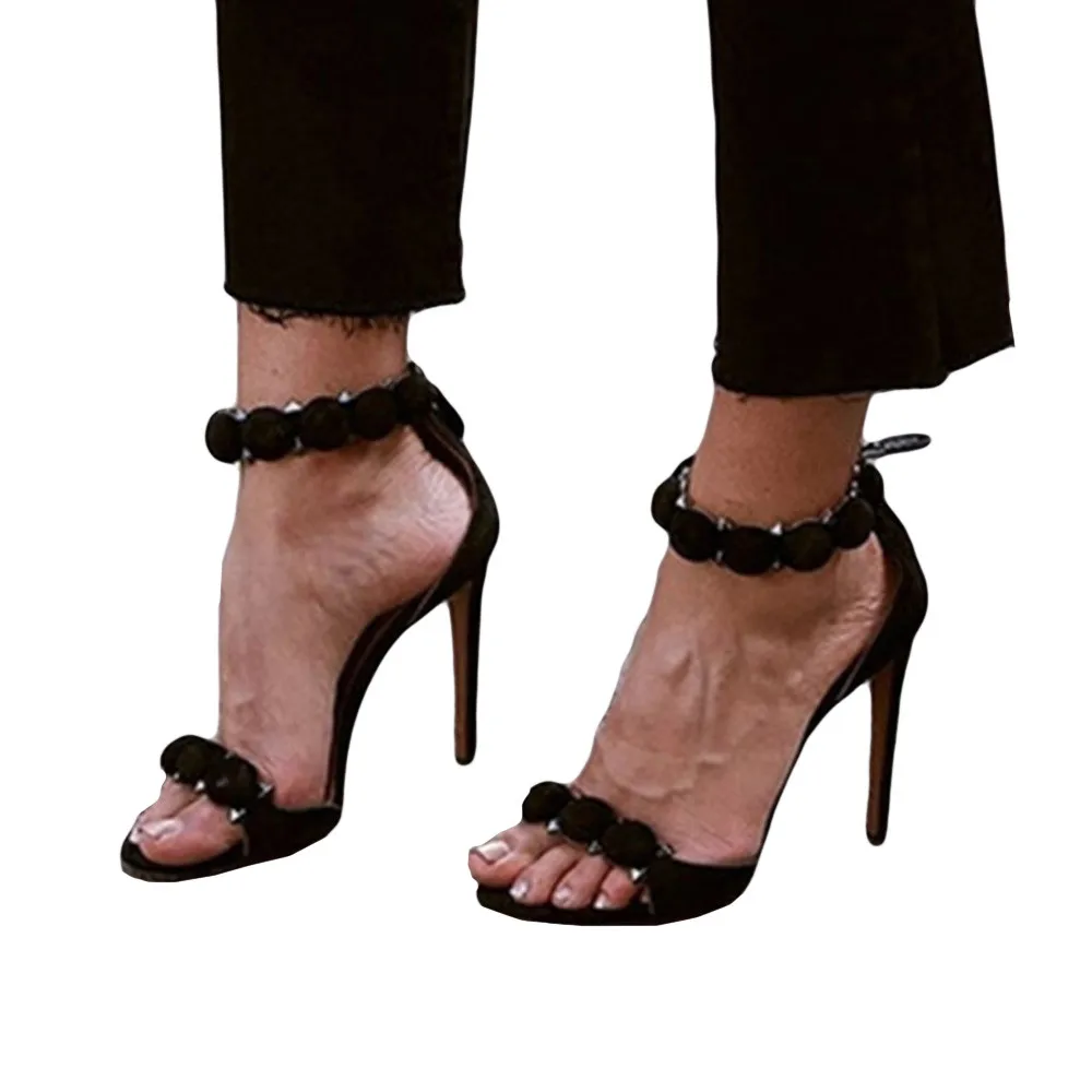 Туфли-лодочки; женская обувь; женские пикантные туфли с открытым носком на высоком каблуке; модные босоножки на высоком каблуке с заклепками и ремешком на щиколотке; размеры 36-42
