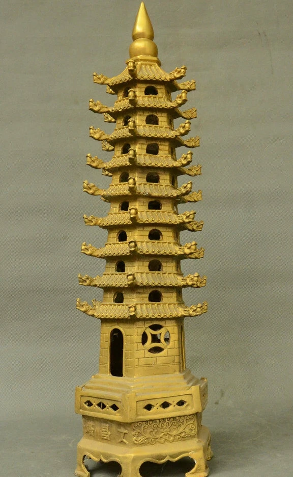 Exquisite Collection Buddhism Dragon Tortoise Tower Brass Stupa Pagoda Statue 