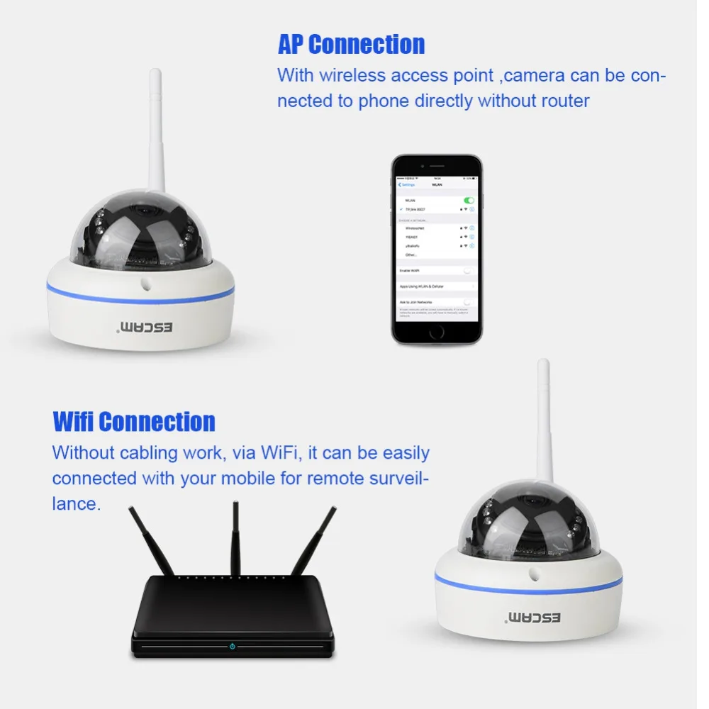 ESCAM безопасности купольная камера системы безопасности наружного наблюдения видео ночного видения IP66 Всепогодный 1080P HD Wifi камера
