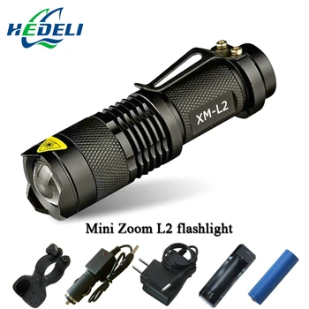 

Mini Zoom cree xml l2 Flashlight Led Torch 5 mode 3800 Lumens waterproof 18650 Rechargeable battery Tactical flash light