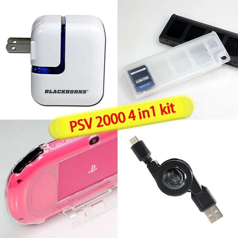 Игровые аксессуары для psv Vita 2000(psv 2000 Hare Shell Case+ настенное зарядное устройство переменного тока+ psv gaem case 10 в 1+ кабель питания/передачи данных