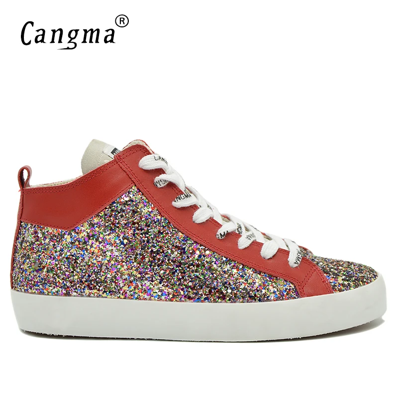 CANGMA/Изящные мужские кроссовки; повседневная обувь с блестками; классическая мужская обувь для отдыха красного цвета; Zapatos; обувь размера плюс