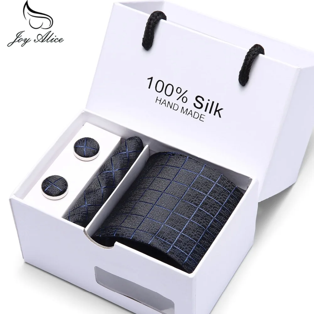 

2019 High Fashion Men Blue Skinny Neck Tie Set Handkerchief Set Gift Box Packing 7.5 cm Width Plaid Neckties Jacquard Corbata