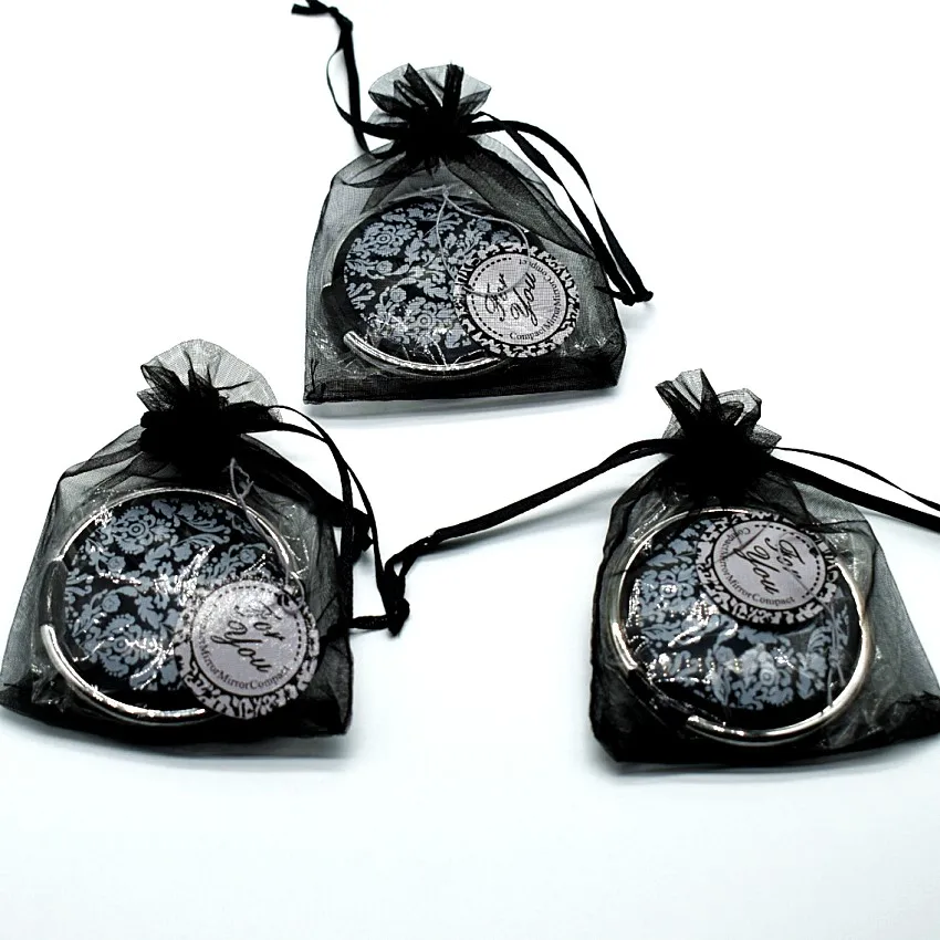 

Free Shipping 40 pcs/lot Reflections Elegant Black-and-White Mirror Compact Wedding Favors return gift