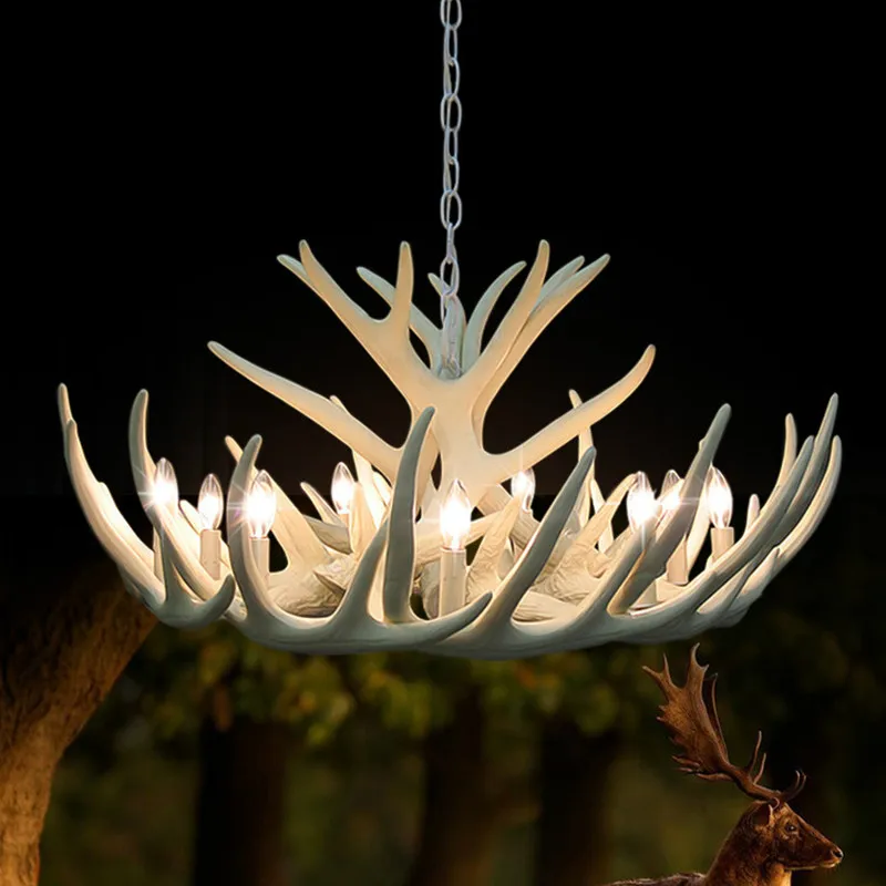 White Antler Lamp In Pendant Chandelier 4/6/9 Arms Optional E14 Socket Living High Quality Natural Resin | Освещение