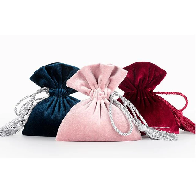 10pcs/lot High Quality Soft Silk Velvet Tassel Gift Bags Drawstring