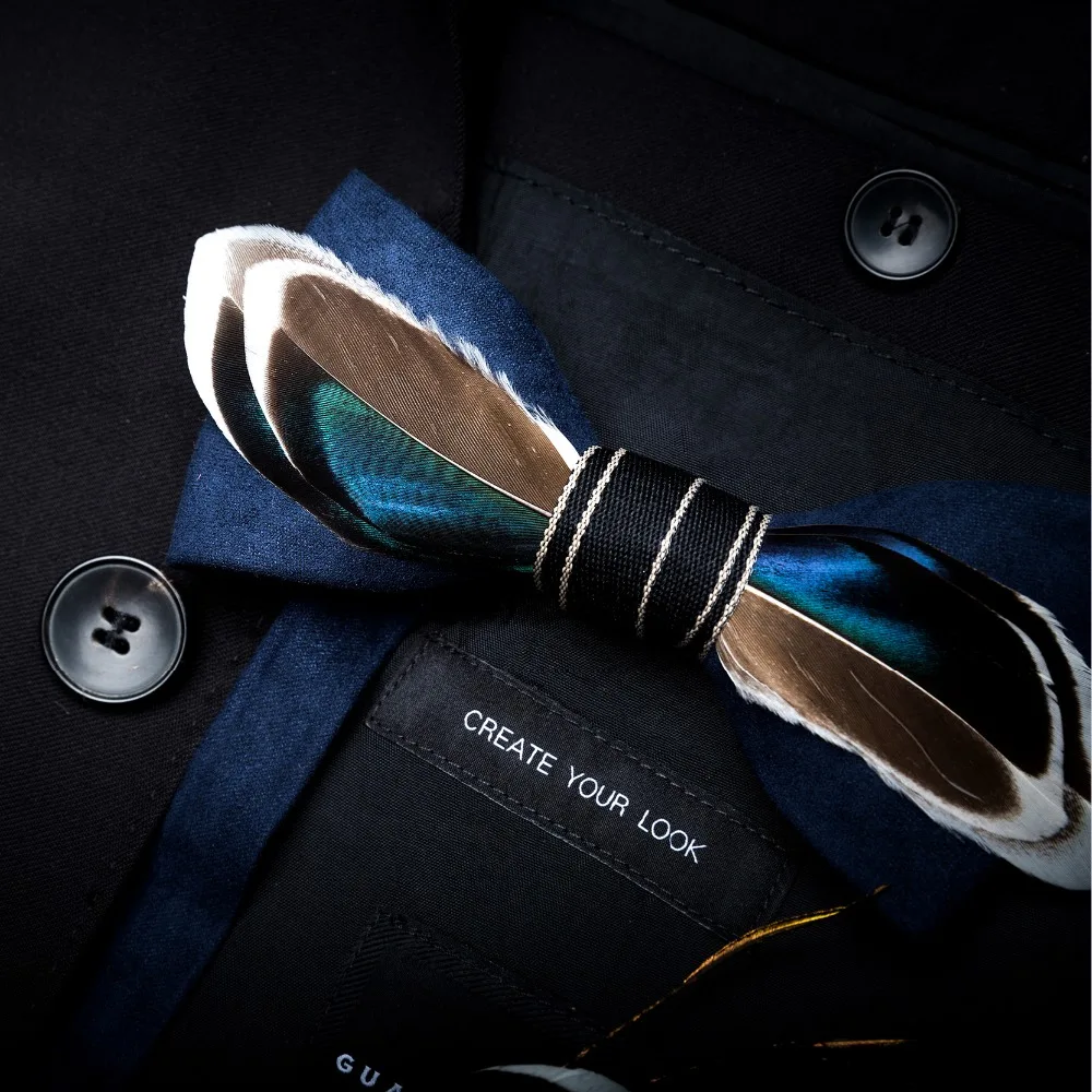 RBOCOTT Feather Bow Ties Men's Luxury Bowtie With Box Fashion Peacock Feather Bow Ties For Men Business Party Wedding