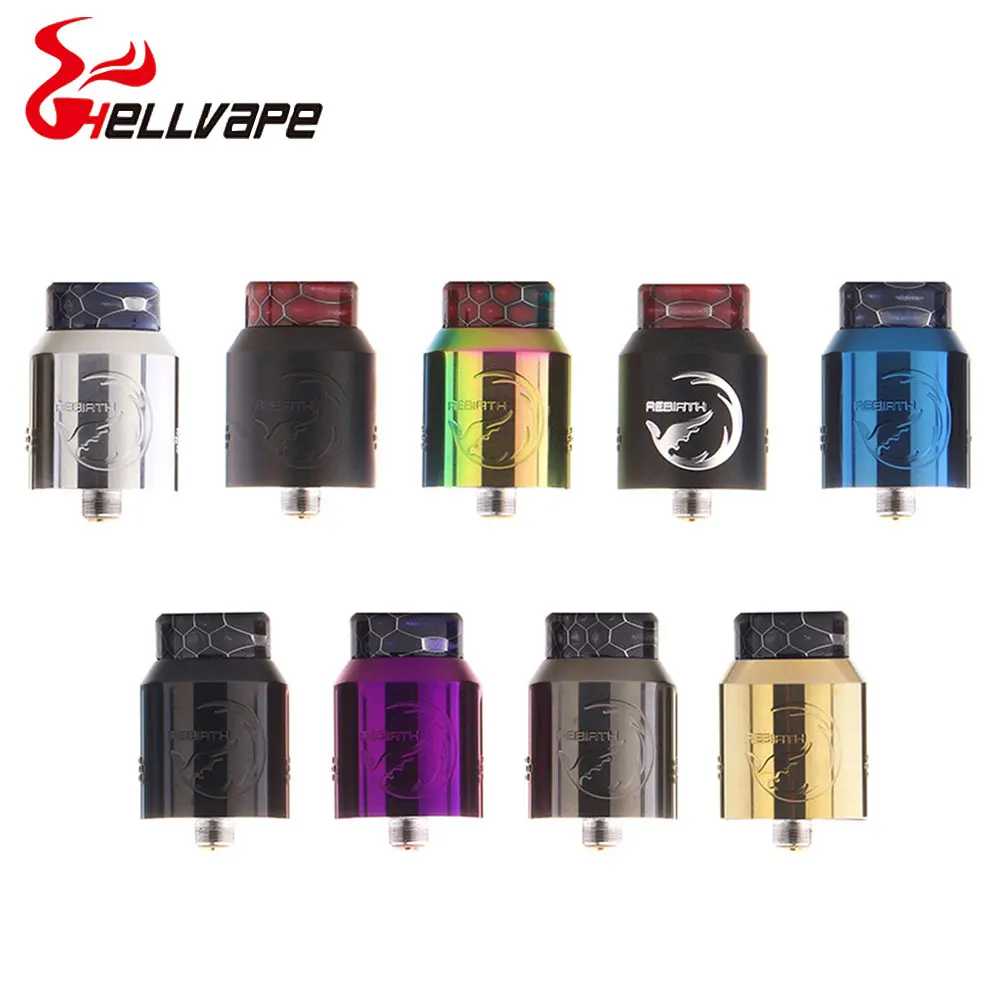 

Newest Vape Tank Hellvape ReBirth RDA 24mm Diameter with 810 Resin Drip Tip Vape Tank for Squonkor Mod Vs Dead Rabbit Drop Dead