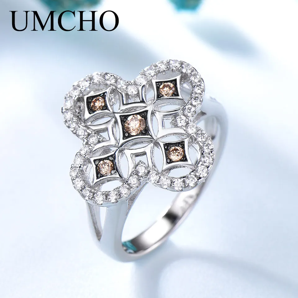 

UMCHO Solid 925 Sterling Silver Rings for Women Sparkling Yellow Zircons Leaf Romantic Wedding Party Fine Jewelry