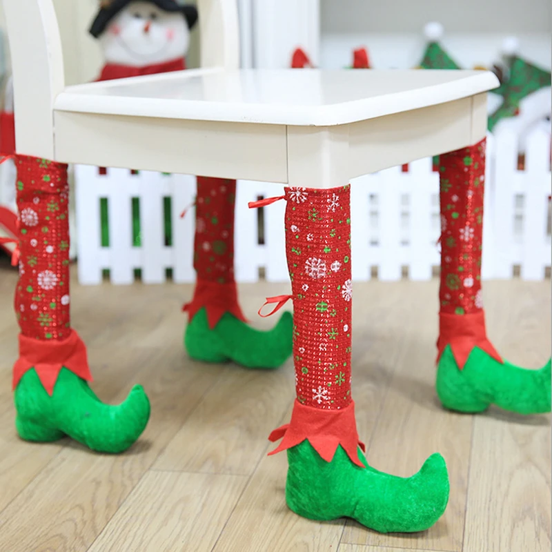 Рождественские носки для ног на стуле, ножки для стола, чулки, сапог деда мороза, украшение дома