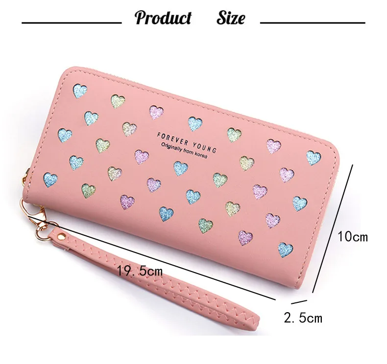 Leather women's wallet New cute Love color hollow large capacity Purses women Solid color purses Long Love zipper female wallet