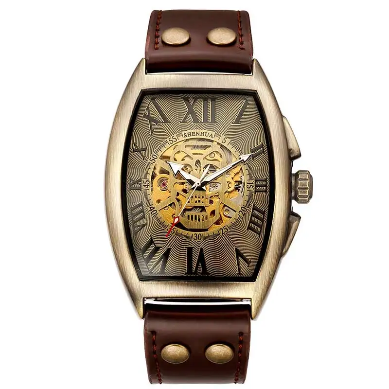 

Luxury Brand Automatic Watches Men 2019 Skull Skeleton Self Winding Wristwatch Male Retro Fashion Clock Leather Watches relogio