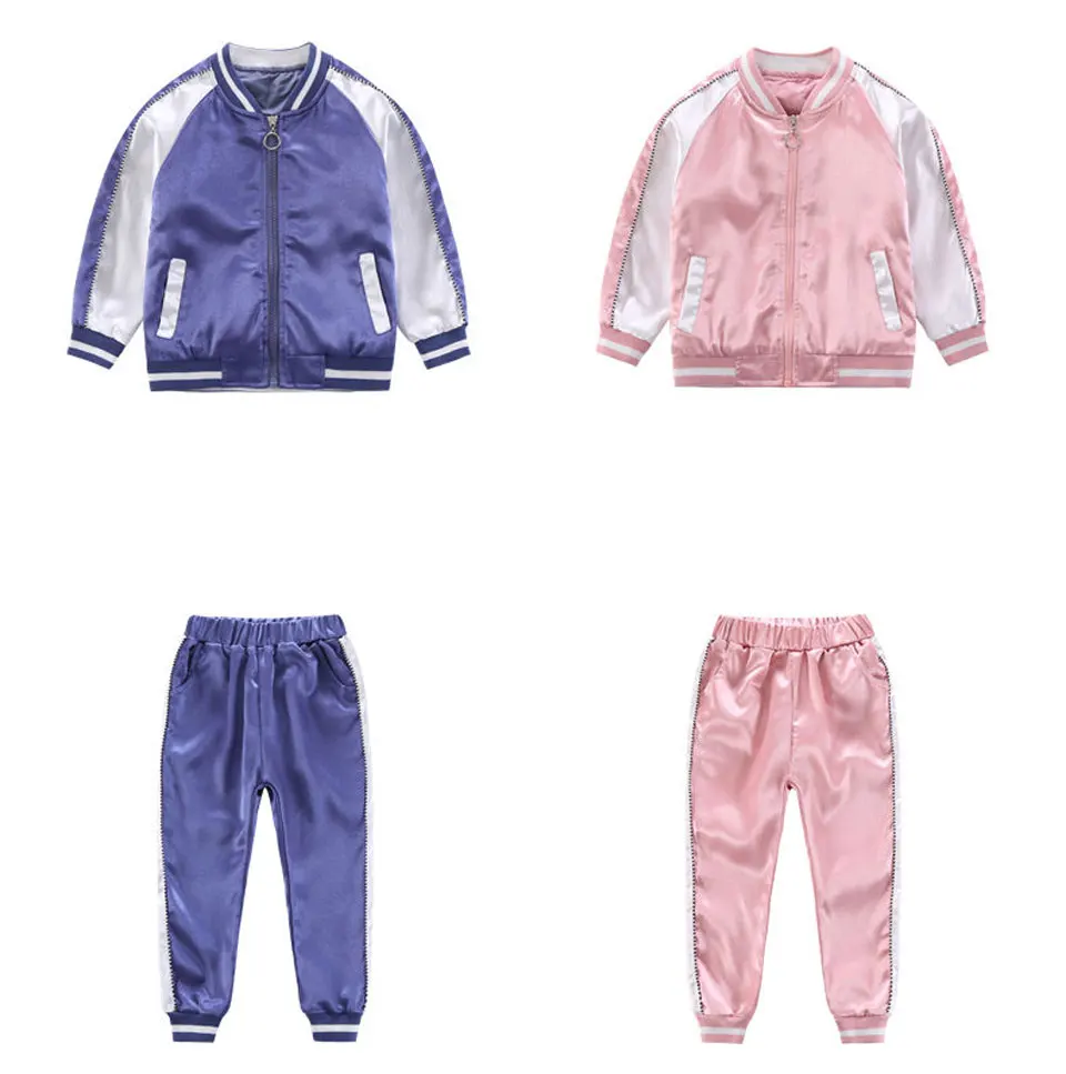 Новая Осенняя бейсбольная форма для девочек, куртка на молнии+ брюки, спортивные комплекты одежды из двух предметов, детская одежда