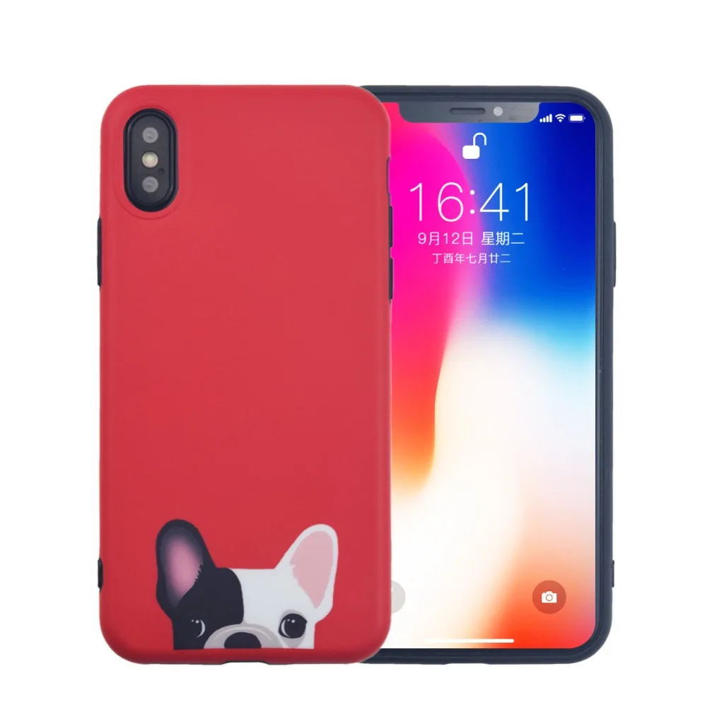 

FACEVER Cute French Bulldog Phone Cases For iPhone X 10 6 6s 7 8 Plus Kawaii Dogs Anti-fingerprint Matte Silicone Cover Case