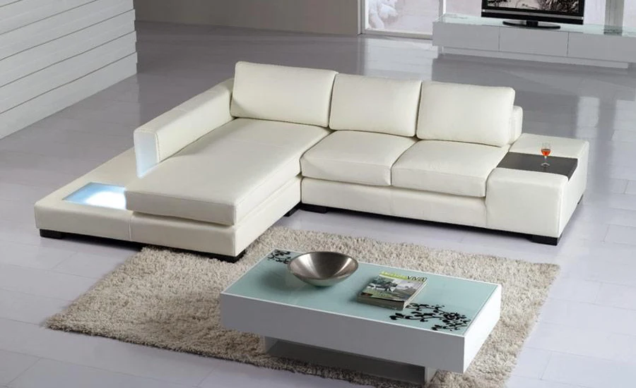 Free Shipping Modern L Shaped Simple White Black Cattle Leather Corner Sofa With Led Light Set Free Shipping Modern L Shaped Simple White Black Cattle Leather Corner Sofa With Led Light Set