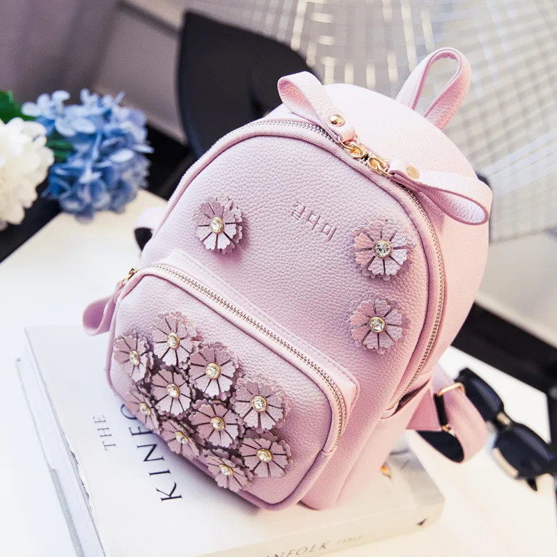 preppy style Women soft PU Leather cute Backpacks flower Floral