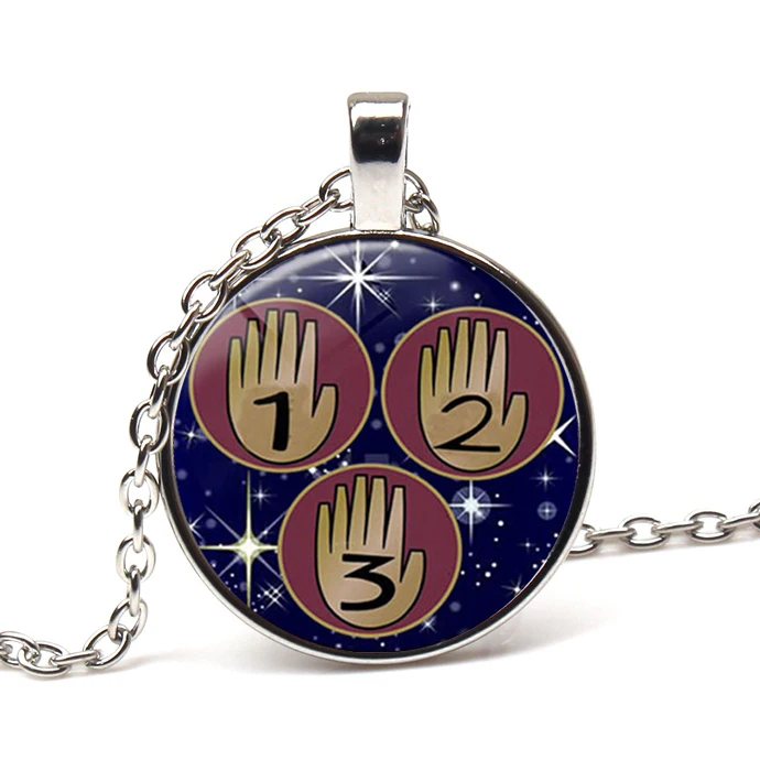 

Hottest Cartoon Gravity Waterfall Diary Number 123 Logo Glass Pendant Necklace Handmade Photo Convex Round Gem Children Jewelry