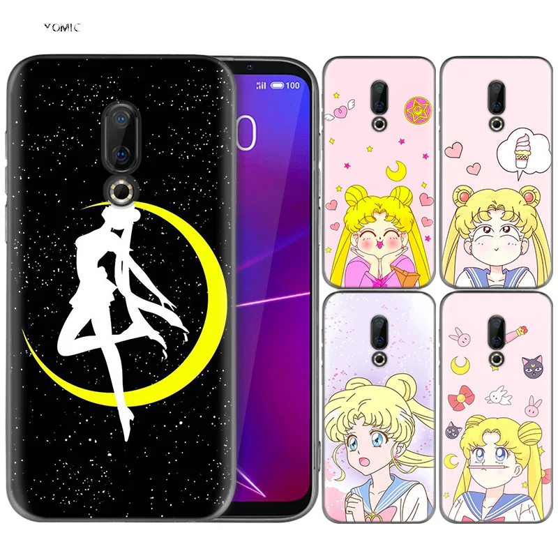 

Silicone Case for Meizu 16 16th M6T Black Dark Coque Shell Cell Phone Tpu Cover Dull Polish Sailor Moon Girl Free