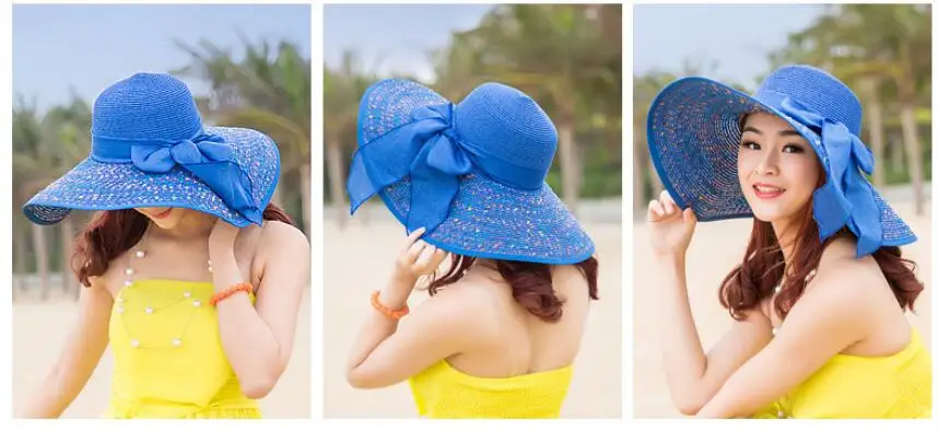 BINGYUANHAOXUAN Brand Large Brim Floppy Floppy Hat Sun Hat Beach Women Hat Foldable Summer UV Protect Travel Casual Hat Female