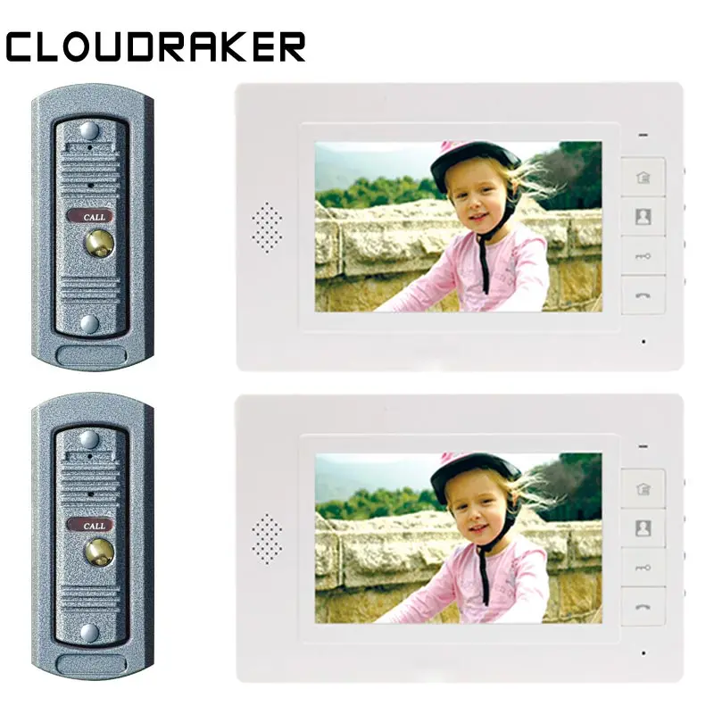 

CLOUDRAKER 7 Inch Video Doorbell Intercom System 2x Monitor with 2x Pi Wired Door Phone Camera