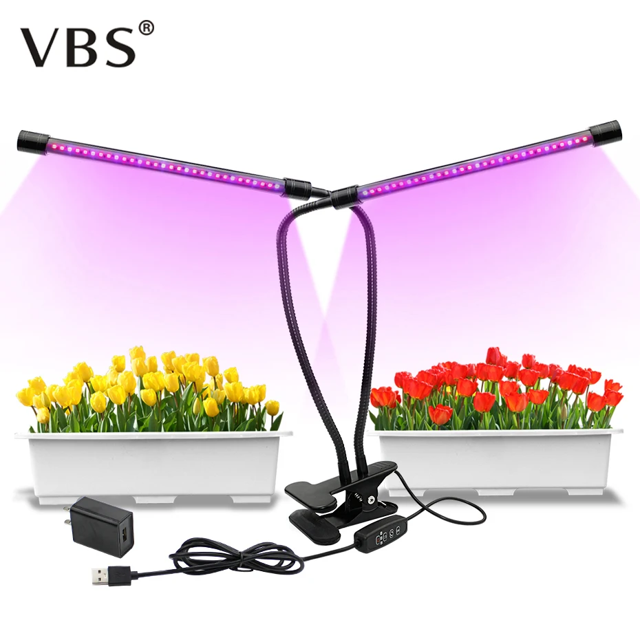 

Flexible Dual Head LED Grow Light 3 Time Modes Function Dimmable Full Spectrum Lamp Clip for Desktop Plants Grow Lights USB Plug