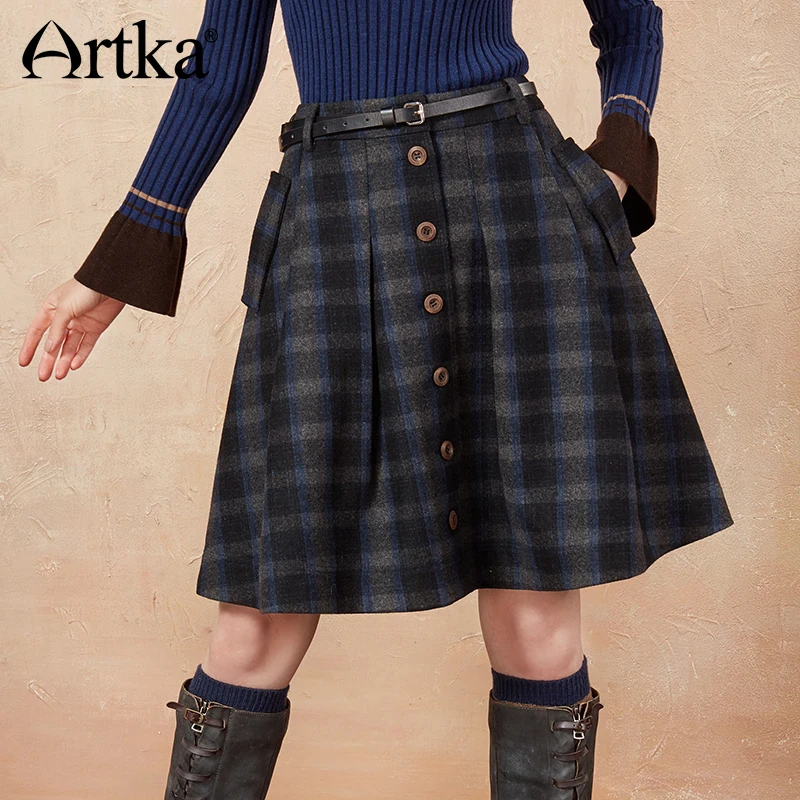 ARTKA 2018 Winter New Female A-line Oblique Pockets Plaid Classic All-match Mini Skirt QA10175D ARTKA 2018 Winter New Female A-line Oblique Pockets Plaid Classic All-match Mini Skirt QA10175D