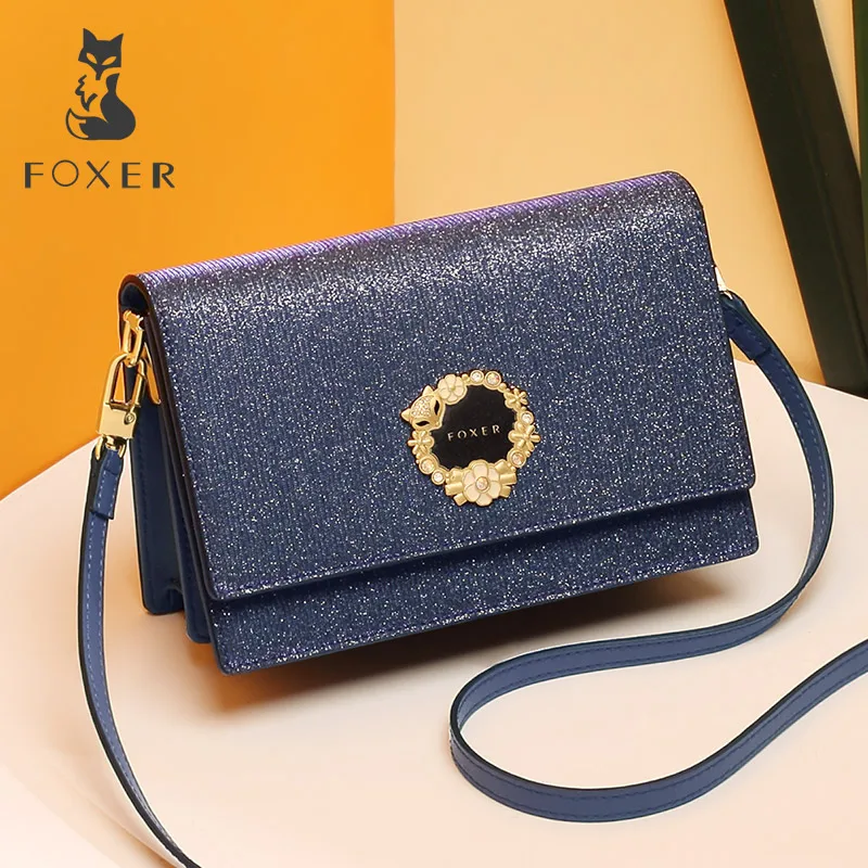 

FOXER Brand Ladies Flap Female Messenger Bag 2019 Valentine's Day Gift Women Evening Bag Strap Leather Shoulder Bag