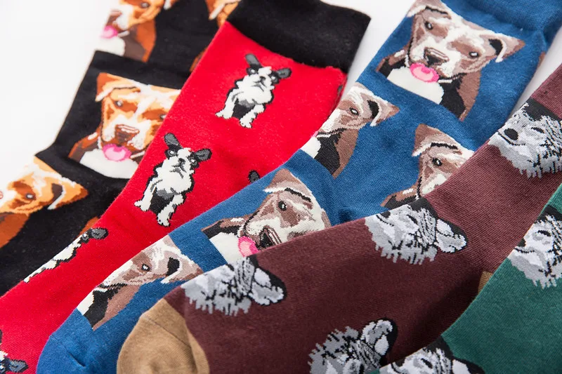 2019 горячий стиль Мужские красочные собаки носки окрашенный Узор Хип-хоп мода Счастливые носки компрессионные 5 пар/лот Размер: 39-46 длинные