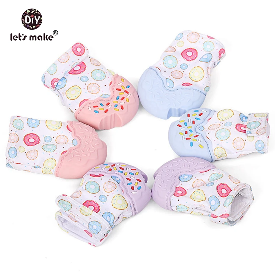 

Let's Make 10pcs Wholesale 100% Food Grade Nursing Material Crinkle Sound Silicone Donut Glove Teethers BPA Free Baby Teethers