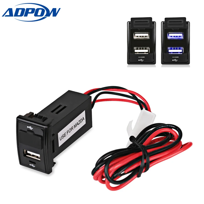 

ADPOW 12V Car Charger Adapter Dual USB Power Outlet Car Interface Socket Charger For MAZDA Car Socket