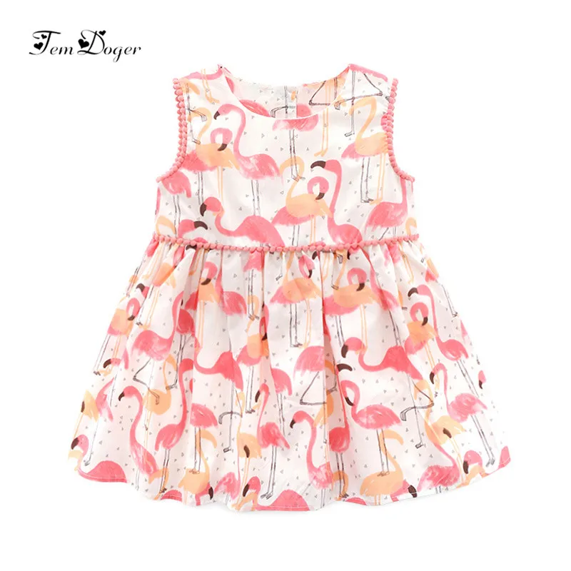 

Tem Doger Girls Dress 2019 New Summer Girls Clothes Flamingo Print Design Baby Girls Dress Children Party Dress for 1-5 Years