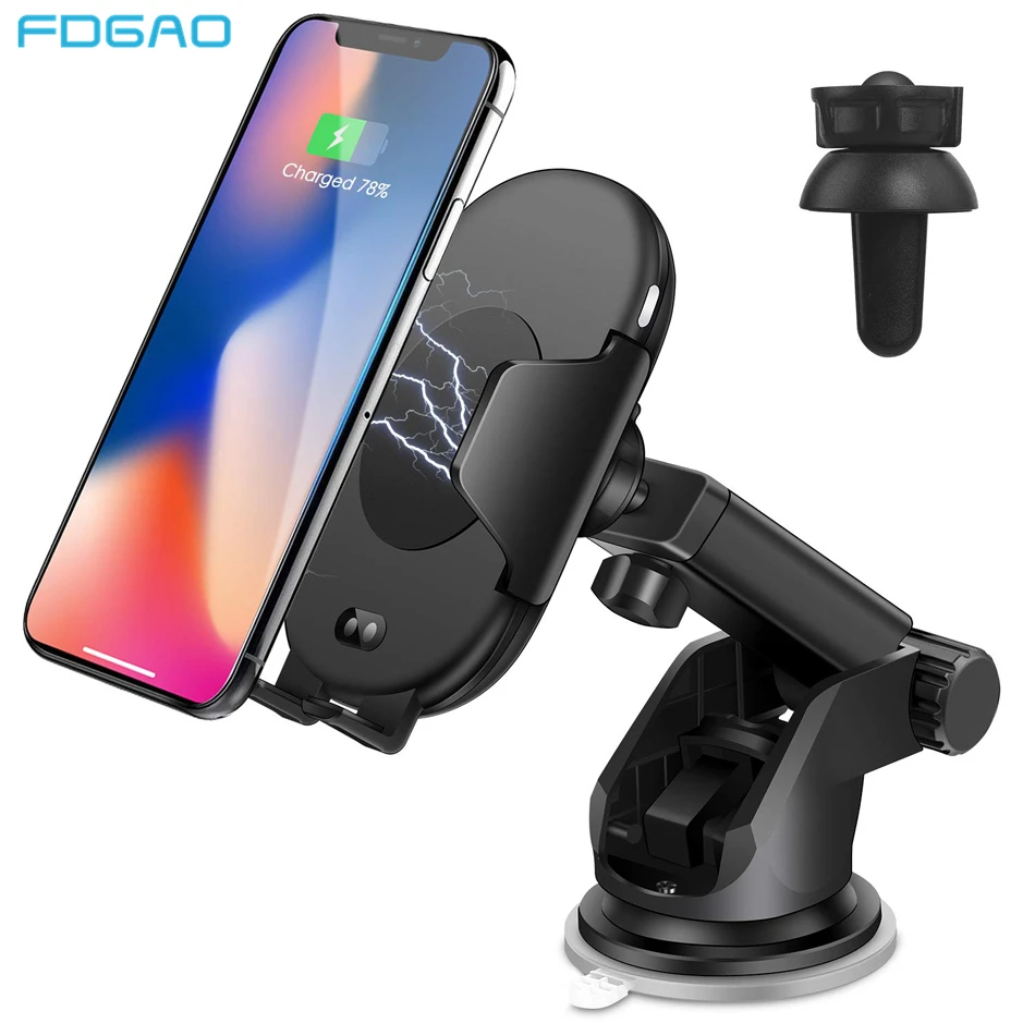 Fdgao Automatic Clamping Qi Wireless Fast Car Charger Mount Holder 10W Charging For iPhone XS Max XR X 8 Samsung S9 S8 Note 9 8