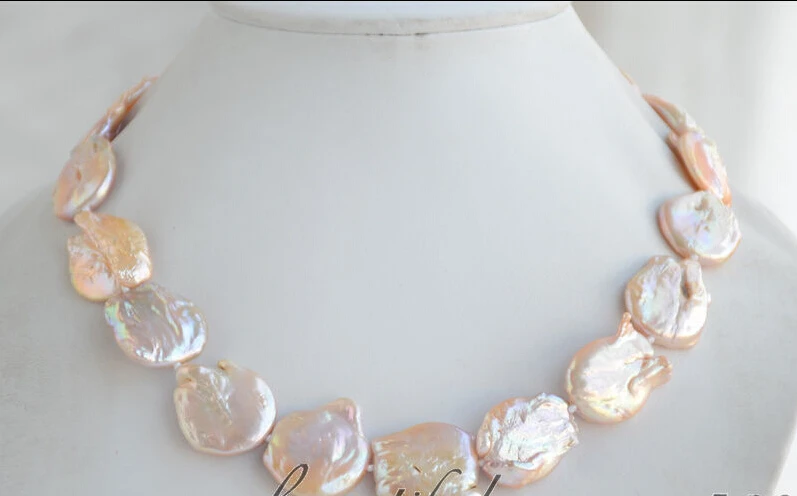

Z6507 17inch 22mm PINK BAROQUE COIN KESHI REBORN PEARL NECKLACE