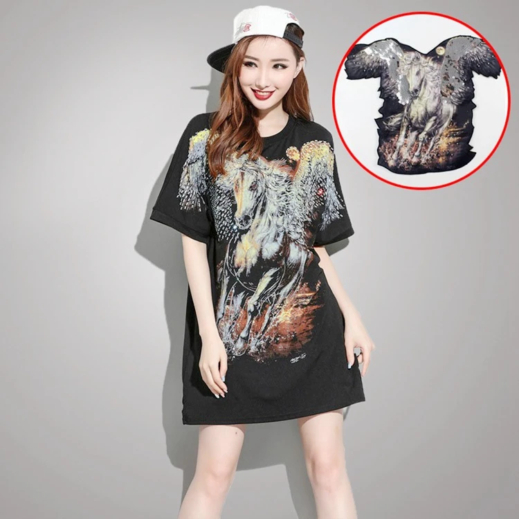 

1pcs New Silver beads sequins unicorn applique fabric sweater clothes patch sequined stickers t-shirt diy decoration